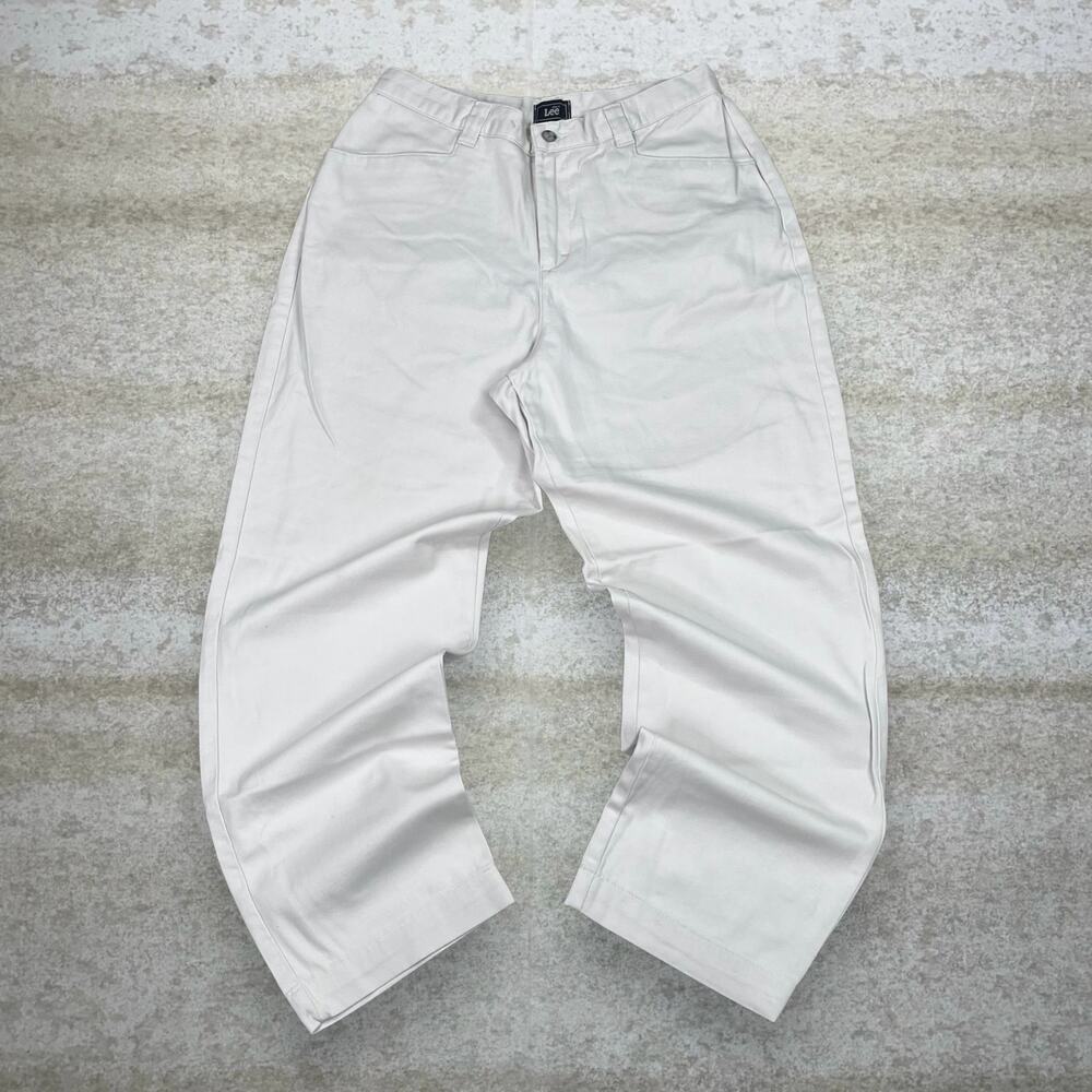 Vintage Y2K Lee MR Khakis Pants 28x28 Baggy Wide Leg Fit Cream White - Picture 2 of 4